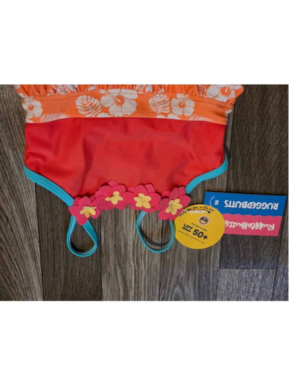 Baby Girl RuffleButts One Piece Swimsuit 3-6 Months Orange Red Floral Moana